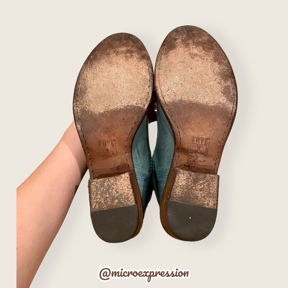 RARE Frye Carson Pull On Blue Leather Southern/Western Low Heel Cowgirl Boots - Picture 6 of 8